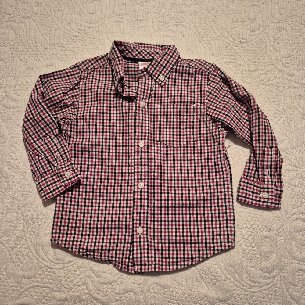 Gymboree boys size 2T red white black button up long sleeve shirt VGUC